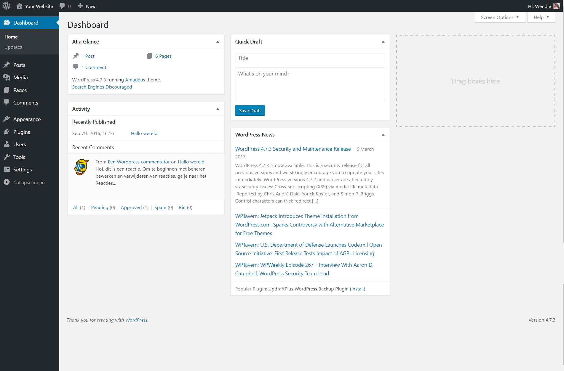 The WordPress administrative dashboard