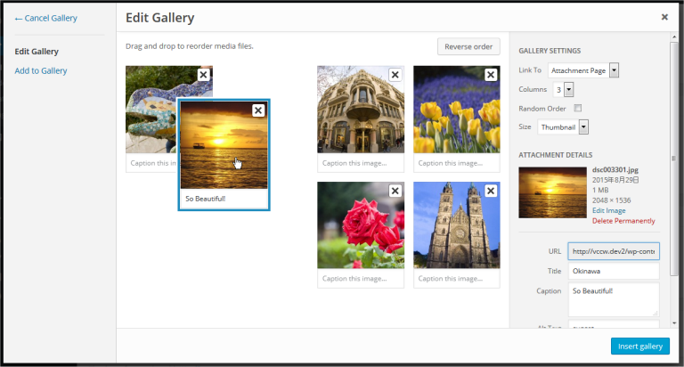 Dragging images in Media Library to organize gallery