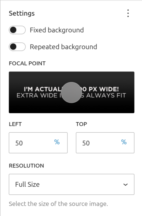 Image settings for Cover block