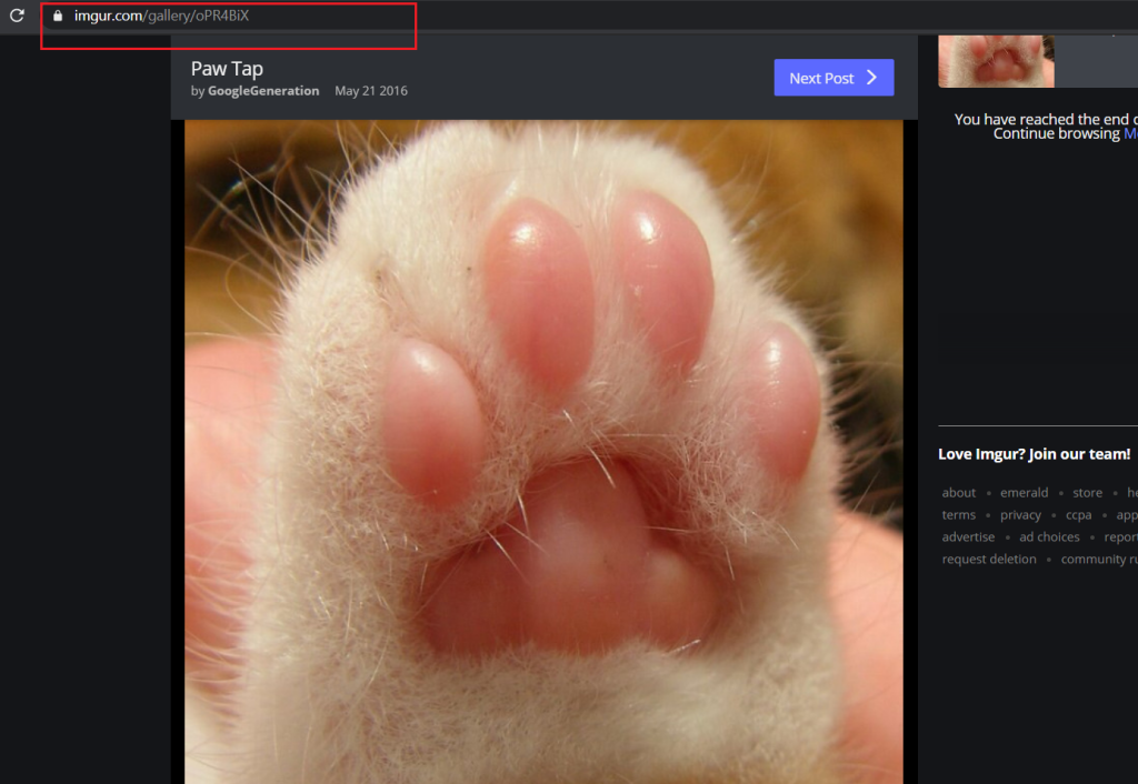 How to copy the URL from an Imgur post.