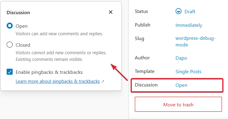 Discussion in the settings sidebar