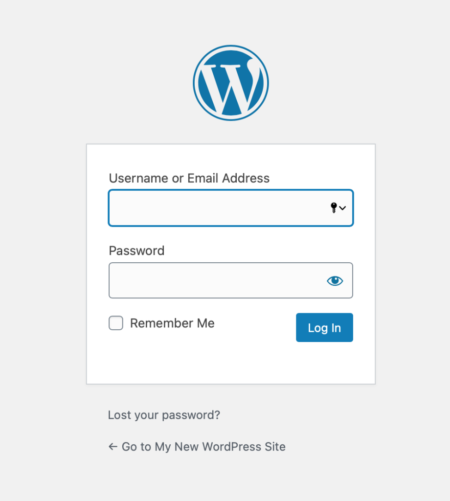 Login screen of the WordPress Website