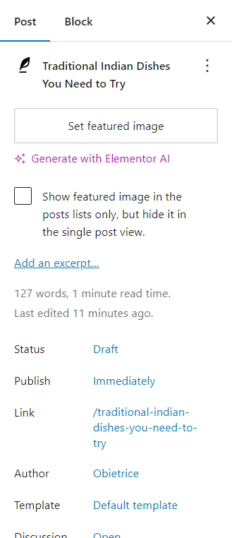 Settings sidebar
