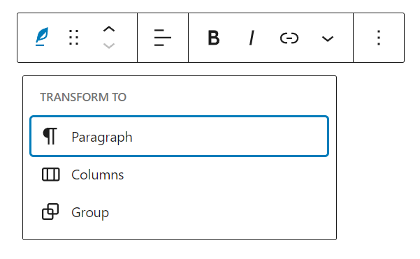 Transform options for Verse Block