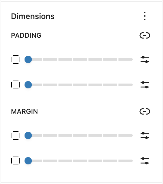 Dimensions settings in the Categories block