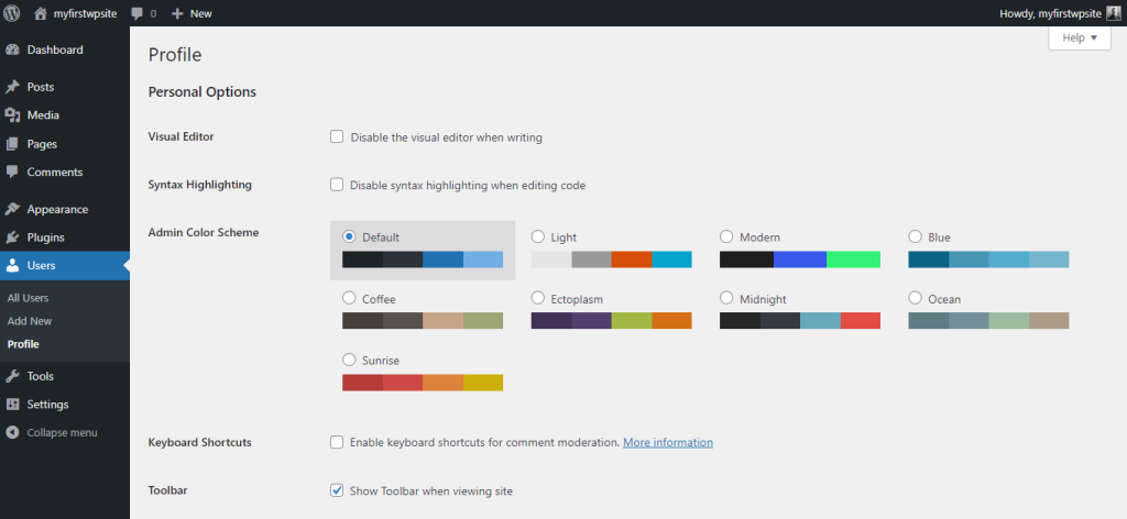 User profile screen