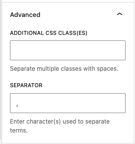 Advanced setting in Categories block