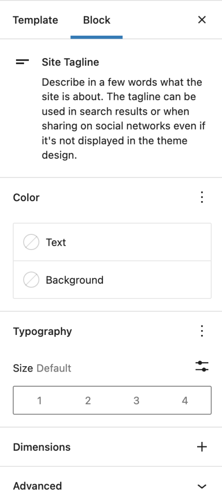 Block Settings in the Site Tagline Block