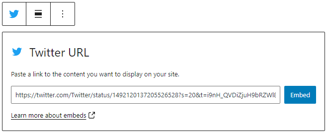 Edit URL in the Embed block