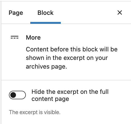 Block Settings for More block