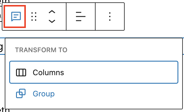 Transform option in the Comment Content block