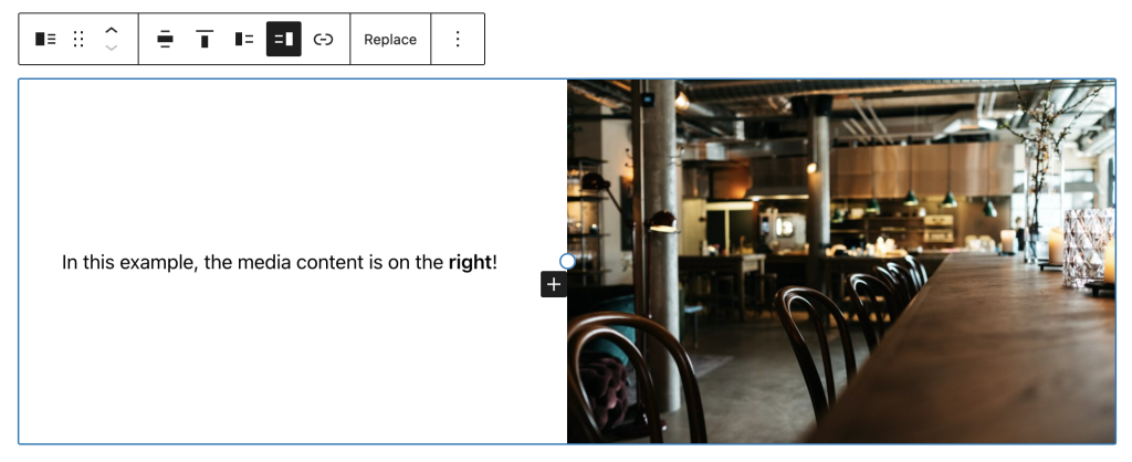 Example of "show media on the right" option for the media & text block.