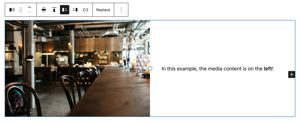 Example of "show media on the left" option for the media & text block.