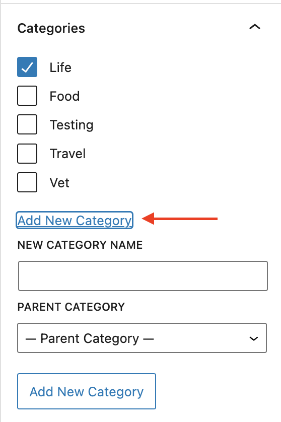 Categories settings