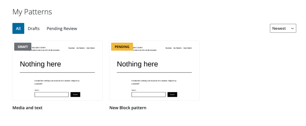 My patterns page