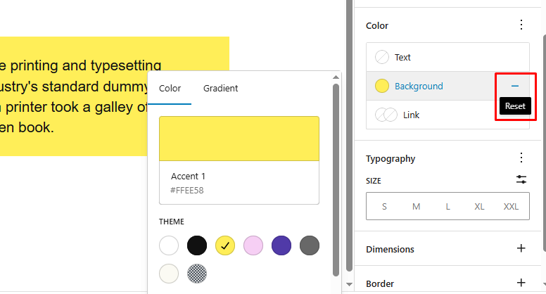 Reset color button