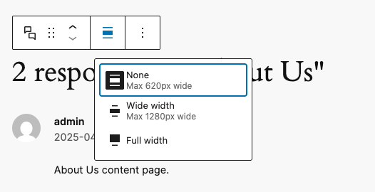 The change alignment options on the Comments block toolbar