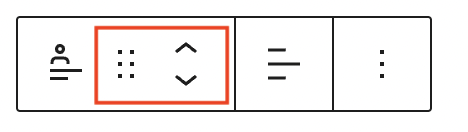 Block toolbar options for the Post Author Name block with a red box around the mover controls for up and down options.