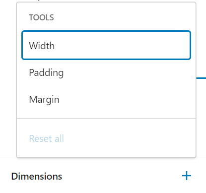 The dimensions option