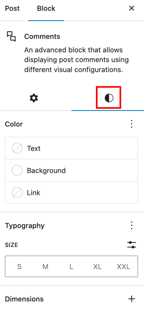 The styles tab