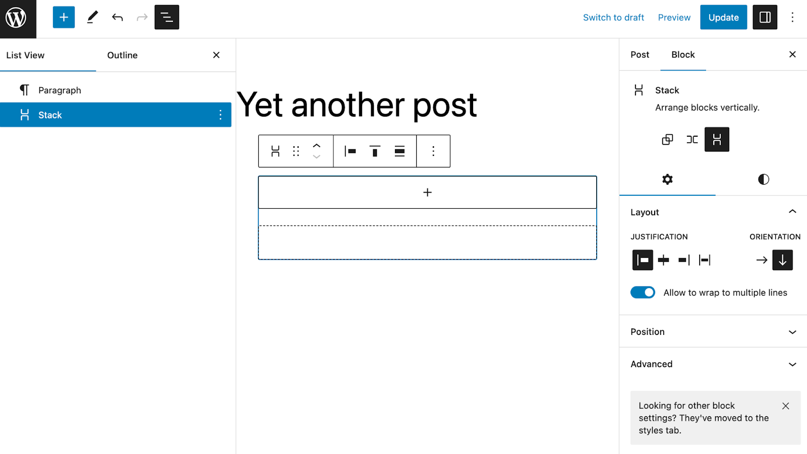 Stack block on the editor