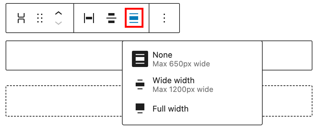 Alignment settings for stack block