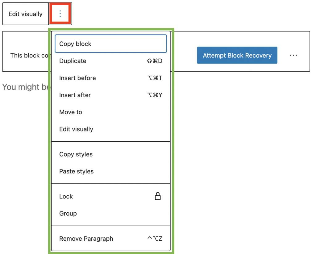More options for the affected block