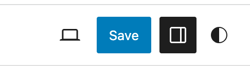 Block settings sidebar shows sidebar icon next to save or publish button.