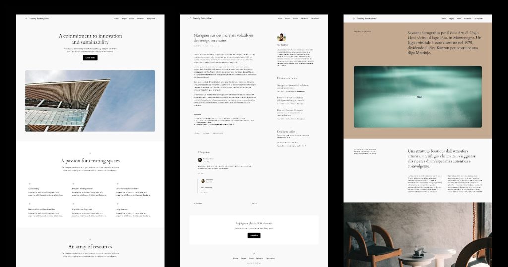 Three screenshots of alternative Home Page layouts in a a grid