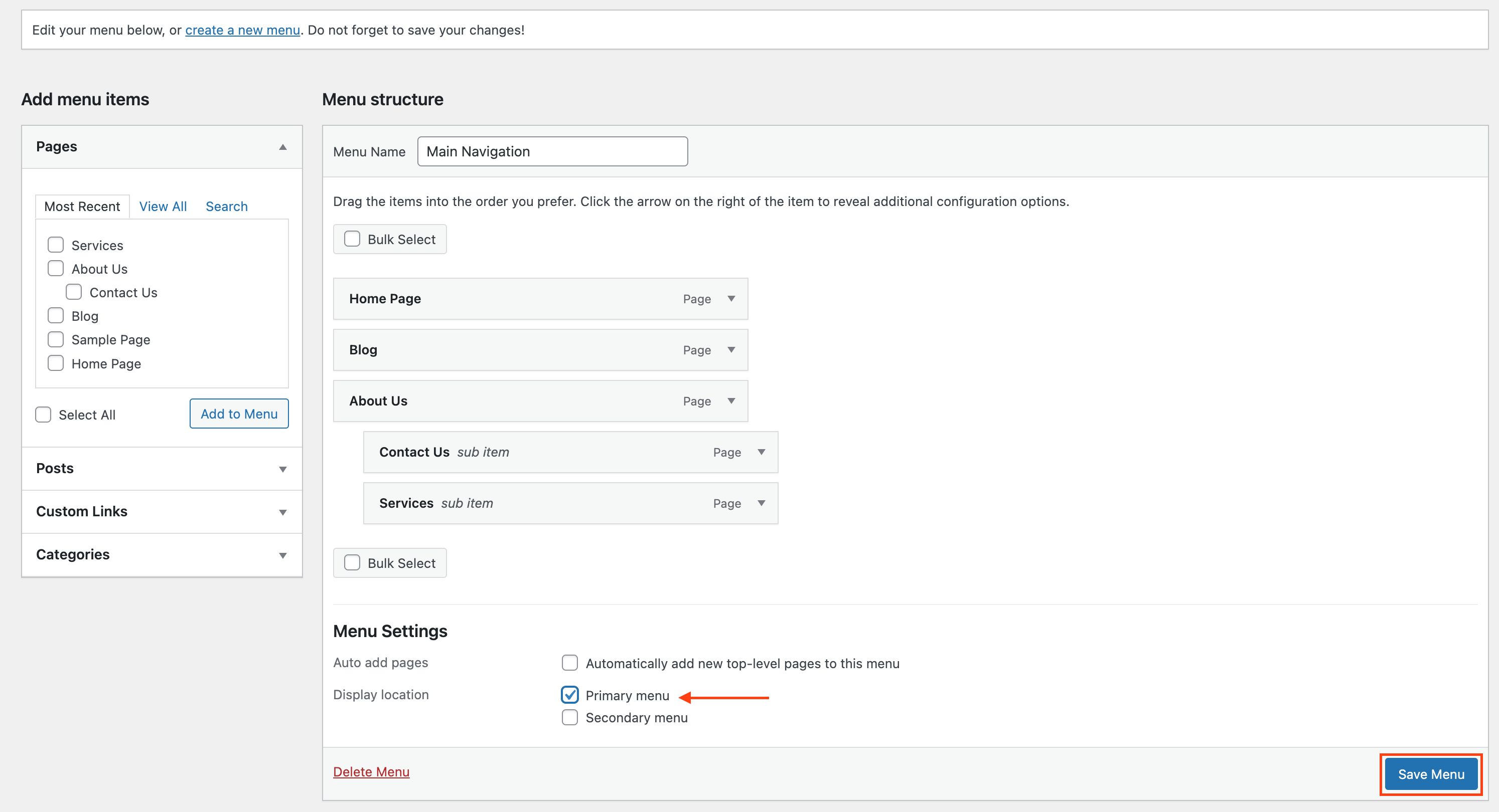 Adding menu to your site