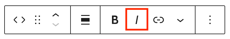 Code block toolbar with italic option highlighted
