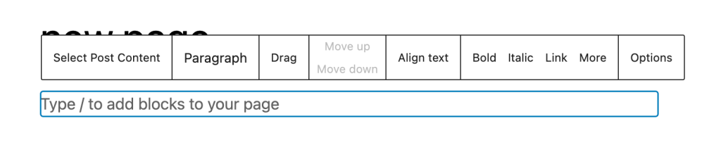 A screenshot of the empty paragraph in inner block when the block doesn't have any other content in it.
