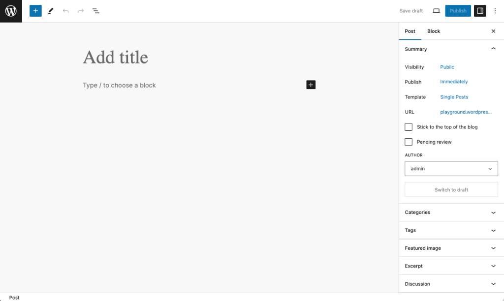 Edit post screen without any content.