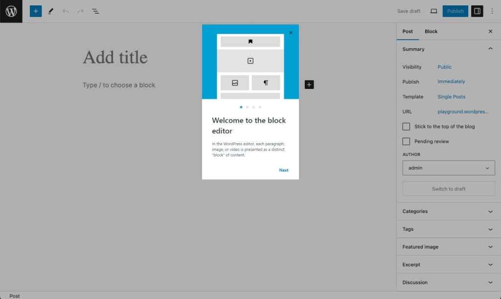 First time opening "Create a post" screen with welcome wizard.