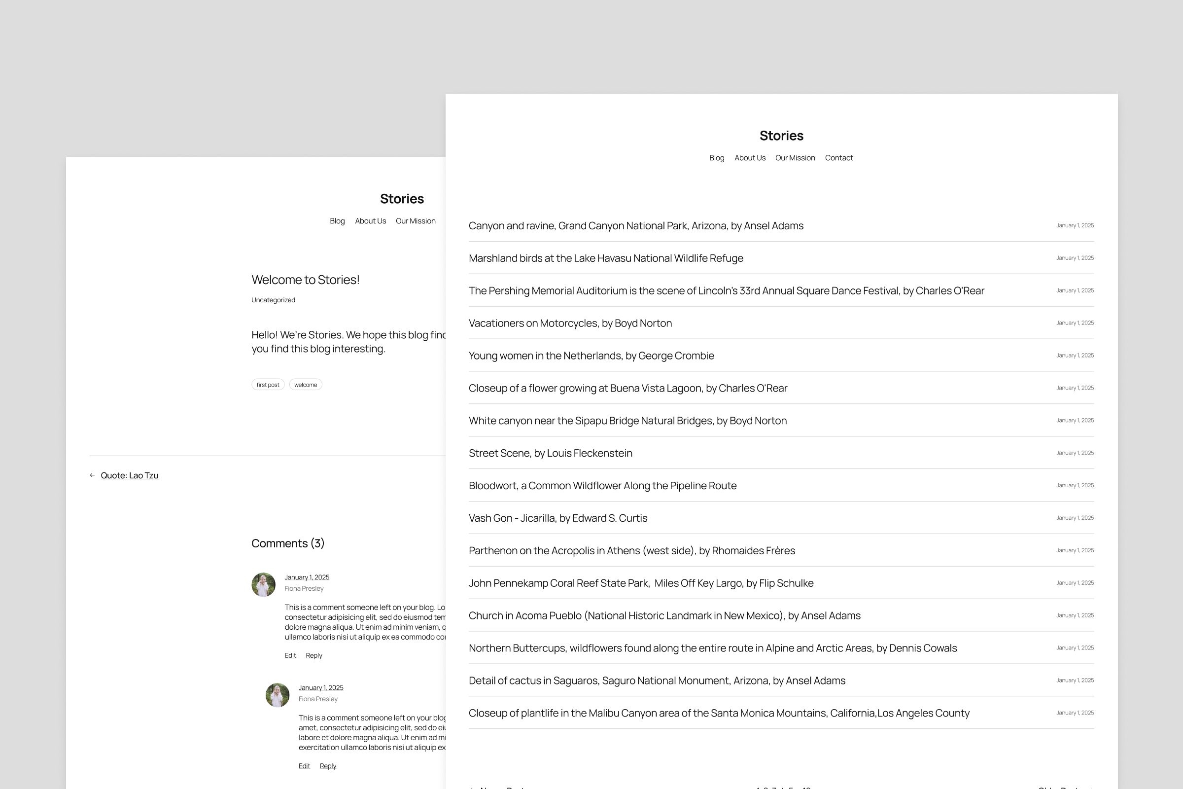 Preview of the Text-only blog templates in Twenty Twenty-Five.